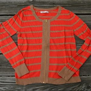 Striped Crewneck Zip-Font Cardigan